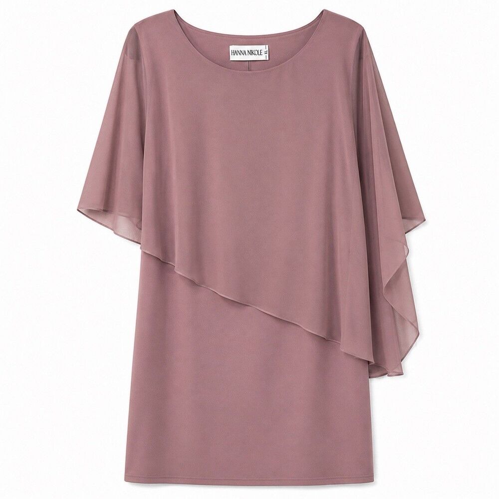 Hanna Nikole Dress Women's XL Pink Chiffon Asymmetric Cape Shift Knee Length NWT